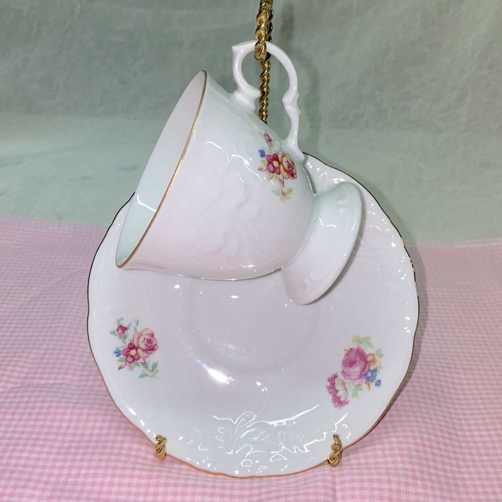 VTG Wawel Rose Peony Teacup, Saucer made in Poland